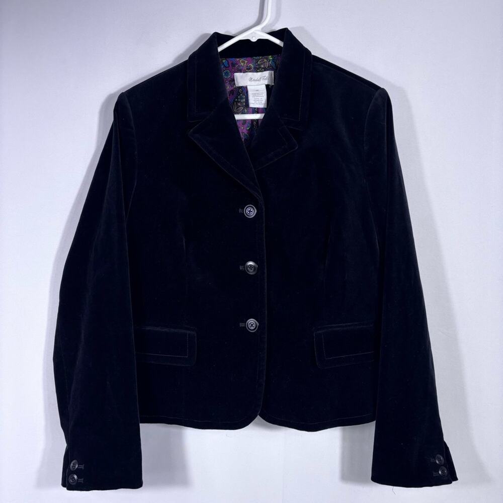 Marshall Fields Black Velvet 3 Button Blazer Size 12 T5